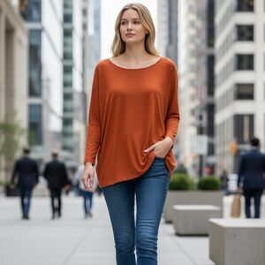 Philosophy Woman 1X Russet Scoop Neck 3/4 Sleeve Blouse – Boho Chic Top